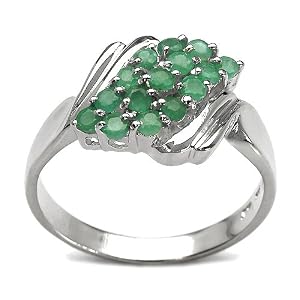 0.75 Carat Genuine Emerald Round Silver Ring
