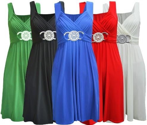 Womens Plus Size Knee Length Buckle Waist Short Maxi Dress