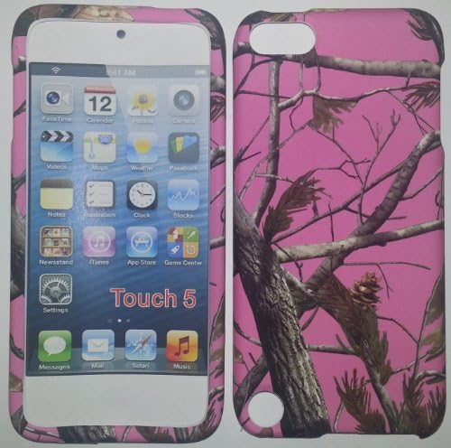 APPLE IPOD TOUCH 5G PINK CAMO Camouflage Oak tree Rubberized Leather Feel Hard Case Cover