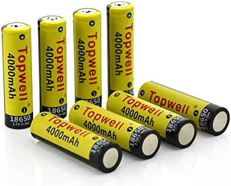 Topwell® 8 x 3.7V 18650 4000 mAh Li-ion Rechargeable Battery with 18650 Automatic Dual/Double-Channel Li-on 18650 Rechargeble battery USA Plug Charger Cord Recharger Charger case
