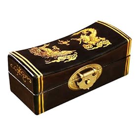 Handmade Tibetan Leather Jewelry Box Mythical Phoenix And Dragon Design