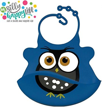 Silly Happy Life Soft Silicone Reusable Eco-friendly Baby Owl Bib with Crumb Catcher