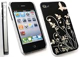 EMARTBUY APPLE IPHONE 4/4G HD BLACK FLOWERS SUPER SLIM CLIP ON PROTECTION CASE/COVER/SKIN