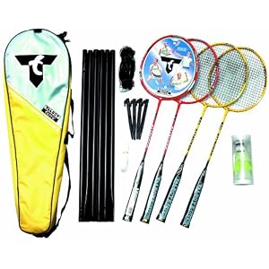 Talbot Torro Attacker 4 Player Badminton Set With 4 Rackets, 3 Shuttlecocks & Net & Post Set