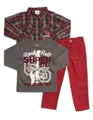 Little Rebels Infant Boys 3 Piece Plaid Button Up Shirt T-shirt Red Chino Pants