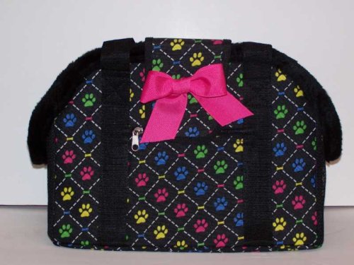 Designer Dog Carrier - Open Top Pet Carrier - Paw -N_ Bones Print with Bow
