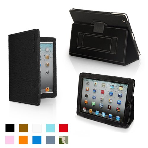 Snugg iPad 2 Leather Case Cover and Flip Stand with Elastic Hand Strap and Premium Nubuck Fibre Interior (Black) - Automatically Wakes and Puts the iPad 2 to Sleep. Superior Quality Design as Featured in GQ Magazine