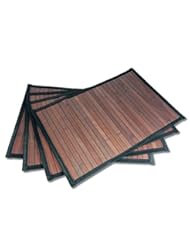 Home: Stylish Wide Slat Bamboo Placemat - Dark Brown - Black Border by Sustainable Simplicity, 4pc Set - Some Few