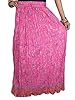 Skirt Womens Pink Broomstick Crinkle Long Skirt Golden Lace Work