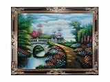 IMAGE OF Art Reproduction Oil Painting - Cottage Scenes: Broadwater Bridge with Excalibur Gold and Glossy Black Frame - 41 1/2