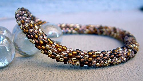 Bead Crochet Bracelet, Fantasia Golden Topaz, Brown Copper and Amber