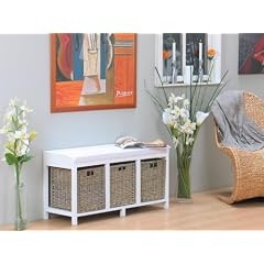 MASSIVE SITZBANK BANK weiss + 3 RATTANK�RBE natur