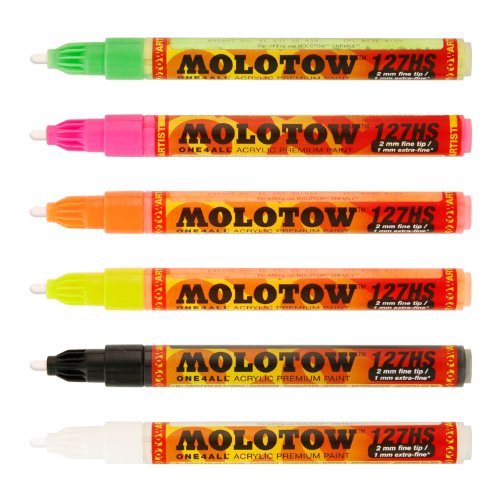 Molotow 6 ONE4ALL NEON Acrylic Premium Paint MARKER KIT 127HS 2MM Color Tip Purchase! Drawing Sets