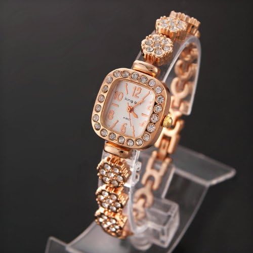 Noble Classic Women Casual Dress Watch White Square Crystal Rose Gold Fashion Bracelet Watches Analog Quartz