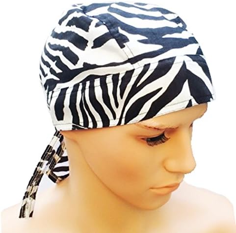 OWM Bandana Cap Cotton Animal Print Black and White Zebra Head Wrap