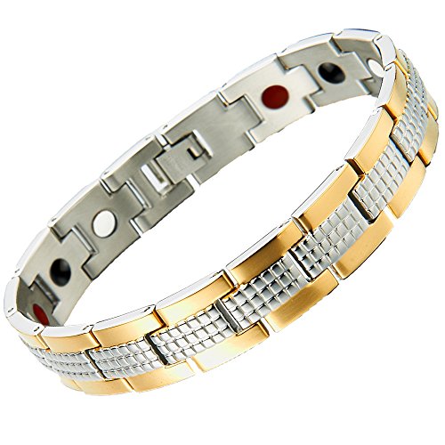 Stainless Steel Mens Jewelry Link Magnetic Bracelet for Man 8.4 Inches Free Link Removal Kit