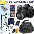 Nikon D300 DX 12.3MP Digital SLR Camera with 18-200mm f/3.5-5.6G ED-IF AF-S VR DX Nikkor Zoom Lens + 8GB Deluxe Accessory Kit