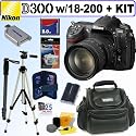 Nikon D300 DX 12.3MP Digital SLR Camera with 18-200mm f/3.5-5.6G ED-IF AF-S VR DX Nikkor Zoom Lens + 8GB Deluxe Accessory Kit