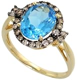 14k Gold Ring, w/ 0.35 Carat Brilliant Cut Diamonds & 1.48 Carats 10x8mm Oval Cut Blue Topaz Stone, 1/2 in. (13mm) wide