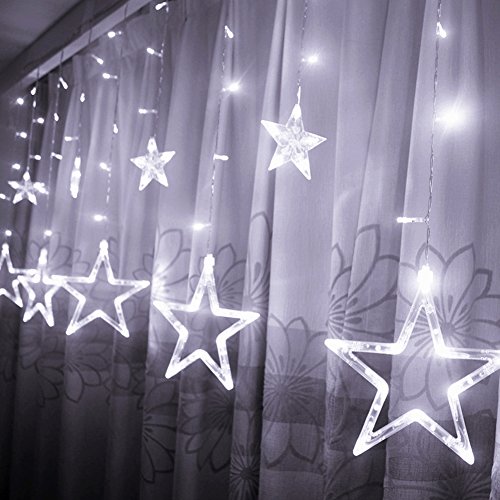 Ucharge Star Curtain Lights, With 12 Stars 138pcs Waterproof Linkable Curtain Lights, Great Decoration for Wedding, Christmas, Holiday, Party and Home - White Star Curtain