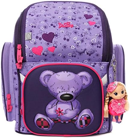 Shcool Bags for Girls 3D Bear Print SchoolBag Children Orthopedic Backpack (Purple)