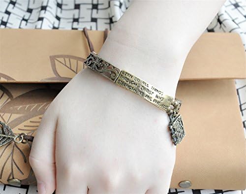 I Can Do All Things Through Christ Who Strengthens Me Phil, God Led the Strenght 4:13 Carved Double Stretch Metal Bracelet with Holy Bible Locket