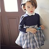 Candykids 子供 キッズ 長袖 女の子 ガールズ ワンピース フレア スカート フォーマル 結婚式 発表会 チェック 卒業式/スーツ/ピアノ/結婚式/面接/七五三/入学式 (120cm)