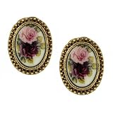 Vintage Collection Gold Tone Rose Motif Oval Clip On Earrings