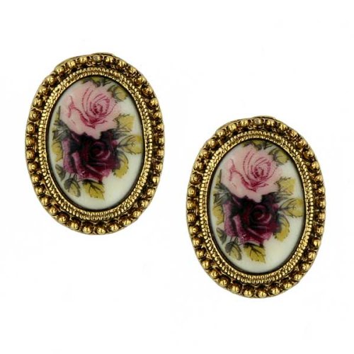 Vintage Collection Gold Tone Rose Motif Oval Clip On Earrings