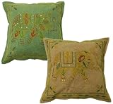 51a2EPjHbRL. SL160  Zari, Embroidery & Sequins Work Home Furnishing Cotton Elephant Cushion Cover Set