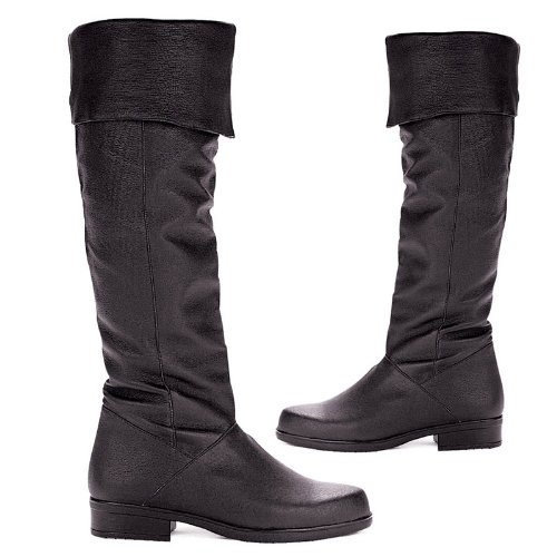 1 Inch Heel Black Pig Leather Knee High Boots (Mens Size) Theatre Costumes