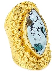 Devon Leigh "Ethnic and Tribal" Turquoise 18k Gold Dipped Intricate Ring, Size 7