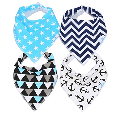 Baby Bandana Drool Bibs With Snaps For Boys and Girls, Soft Baby Bandana Bib Super Absorbent Modern and Trendy Unisex 4 Pack Gift Set From 100% Organic Cotton Ideal For Teething, Protect Baby Best Buy