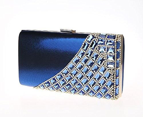 Glamour Rhinestone Rivet Studded Wedding Party Prom Gold Chain Strap Clutch Wallet Purse Handbag-Royal Blue