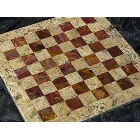 12 x 12 Fossil Marble and Red Onyx Chess Set Staunton Free Gift Box by Marble 'n things