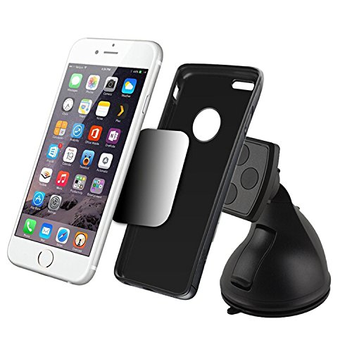 Magnetic Phone Car Mount for Windshield and Dashboard - Best Universal Holder & Cradle for Smartphones - iPhone 5 6 6s, Samsung Galaxy S5 S6 Edge, HTC, GPS, Android, Nexus, Motorola. LG g4, Note 3 4 5