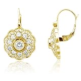 51a2bGX5%2BsL. SL160  18k Yellow Gold Flower Cluster Drop Diamond Earrings