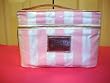 Victoria's Secret SUPERMODEL ESSENTIALS Pink Ivory Striped Makeup Cosmetic Bag Case Train Case