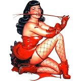 Bettie Page / Betty Page - HUGE JUMBO Fishnet & Whip Devil Pose - 7 1/4
