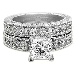 PRINCESS DIAMOND RING SET 2.30 CT D VS1 CERTIFIED 18K