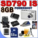 Canon Powershot SD790 IS (2554B001) 10.0MP 3x Optical Zoom Digital Camera BigVALUEInc Accessory Saver 8GB NB5L Battery Bundle + MORE