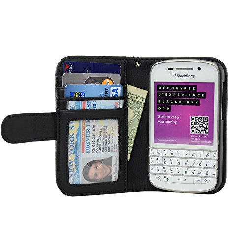 Navor Folio PU Leather Wallet Case for Blackberry Q10 with Money Pocket (Black)