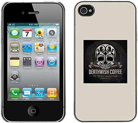 All Phone Most Case / Hard PC Metal piece Shell Slim Cover Protective Case for Apple Iphone 4 / 4S Skull Coffee Death Wish Poster Black