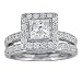 1 1/2ct Princess Cut Pave Diamond Bridal Set in 14k White Gold ( Sizes 4-9)