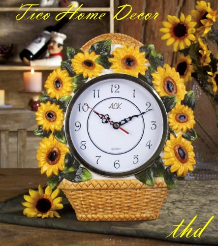 Sunflower Yellow Basket Clock Decor Clock