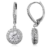 Cubic Zirconia CZ Sterling Silver Earrings Flower Dangle Leverback Earrings - Ideal Gift For...