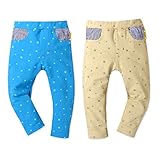ベビー服 男の子 ロング パンツ ボトム スーパーストレッチ 星総柄 ストライプ柄 フェイクポケット タグ 男児 ベビー (1.ブルー/90cm)