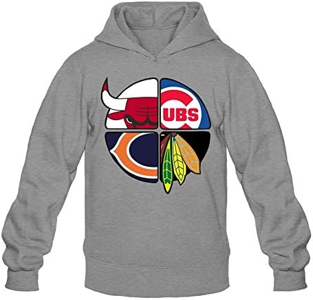 YhShire Men's Chicago Bulls Cubs Bears Blackhawks 1 Black Hoodie Dark Grey L