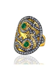 14kt Yellow Gold Diamond Pave Emerald Ring Silver Christmas Gift Jewelry