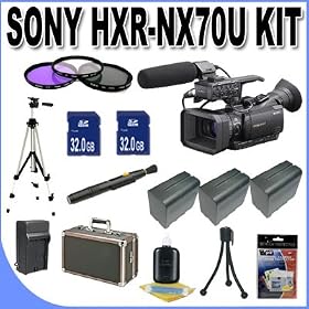 Sony HXR-NX70 Compact Camcorder+ 2-32GB SDHC Memory Cards (Double Memory Kit!!!) + 3 Extended Life Batteries + Ac/Dc Charger + 3 Piece Multicoated Filter Kit + Shock Proof Deluxe Case + Full Size Tripod + Master Works Producing DVD + Accessory Saver Kit & More!!!